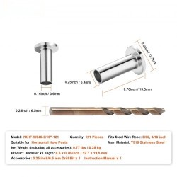 Suojaholkit T316-ruostumatonta terästä 121 kpl 4 mm ja 4,8 mm vaijerille vaakakaiteisiin