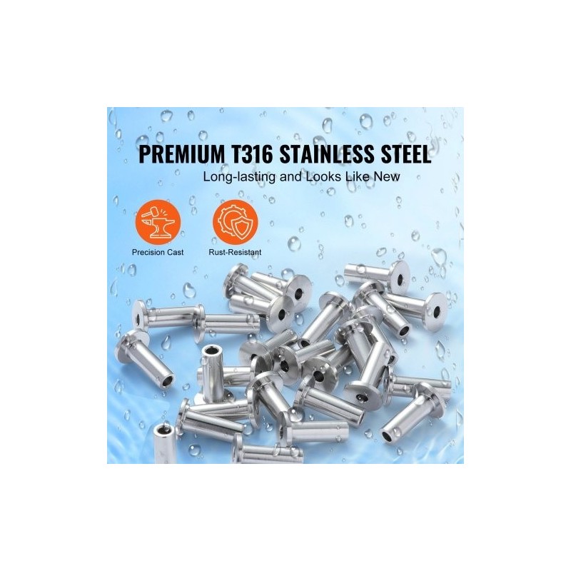 Suojaholkit T316 ruostumatonta terästä 3,2 mm vaijerille 81 kappaletta vaakareikiin poranterä mukana