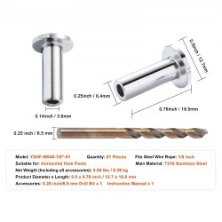 Suojaholkit T316 ruostumatonta terästä 3,2 mm vaijerille 81 kappaletta vaakareikiin poranterä mukana