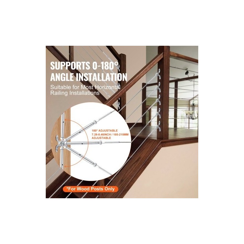 Kaidekaapelisetti puutolpille T316-ruostumatonta terästä 3,2 mm vaijerille 10 kpl säädettävä 0–180°