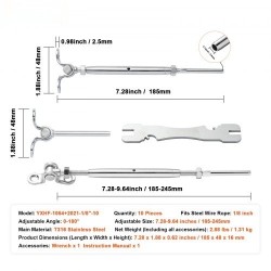 Kaidekaapelisetti puutolpille T316-ruostumatonta terästä 3,2 mm vaijerille 10 kpl säädettävä 0–180°