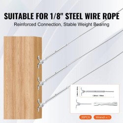 Kaidevaijerisarja T316 ruostumaton teräs 3,2 mm vaijerille puutolppiin 20 kpl