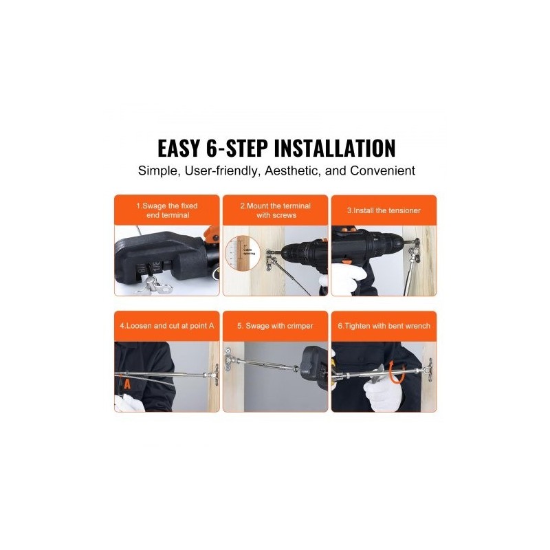 Kaidevaijerisarja T316 ruostumaton teräs 3,2 mm vaijerille puutolppiin 20 kpl