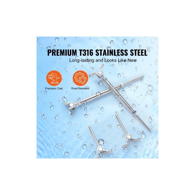 Kaidepakkaus 30 kappaletta T316-ruostumattomasta teräksestä 3,2 mm kaapelille 0–180 asteen säädettävä