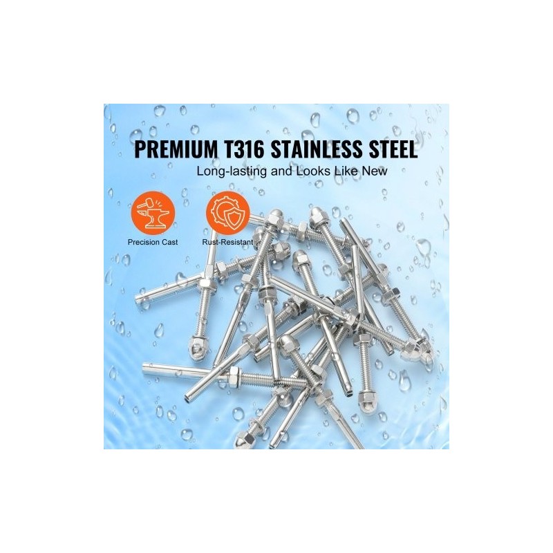 Kaiteen kiristyspäätteet 51 kpl T316 ruostumatonta terästä 3,2 mm puu ja metallipylväisiin