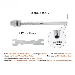 Kaiteen kiristyspäätteet 51 kpl T316 ruostumatonta terästä 3,2 mm puu ja metallipylväisiin