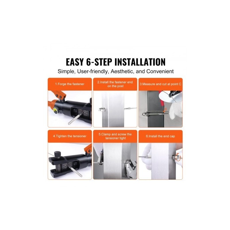 Kaapelikiristin T316-ruostumatonta terästä 3,2 mm kaapeleille puu- ja metallipylväisiin