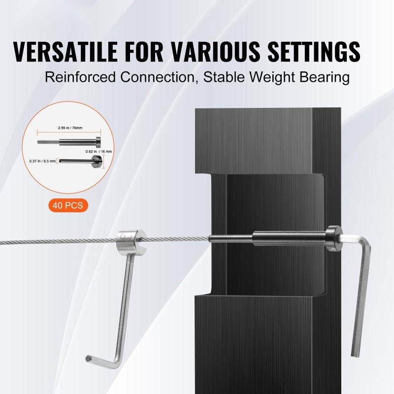 Kaapelikaidesarja T316-ruostumatonta terästä 3,2 mm 40 kpl puu ja metallipylväisiin