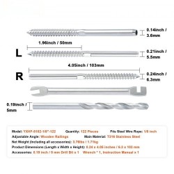 Kaapelin kaideasennussarja 122 osaa T316 ruostumaton teräs 3,2 mm puupylväisiin