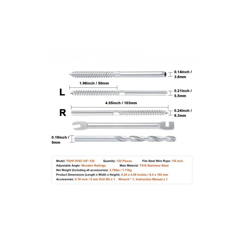 Kaapelin kaideasennussarja 122 osaa T316 ruostumaton teräs 3,2 mm puupylväisiin