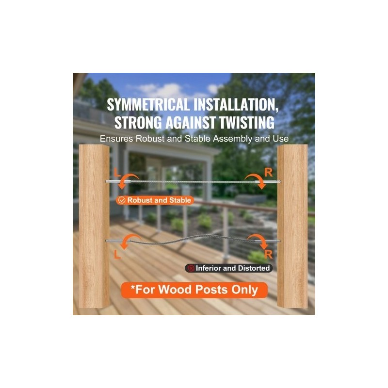 Kaapelikaide tarvikepakkaus T316 ruostumatonta terästä 3,2 mm 102 kpl puupylväisiin