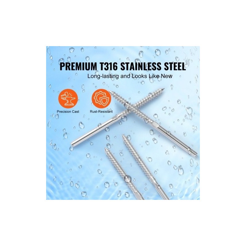 Kaapelikaide tarvikepakkaus T316 ruostumatonta terästä 3,2 mm 102 kpl puupylväisiin