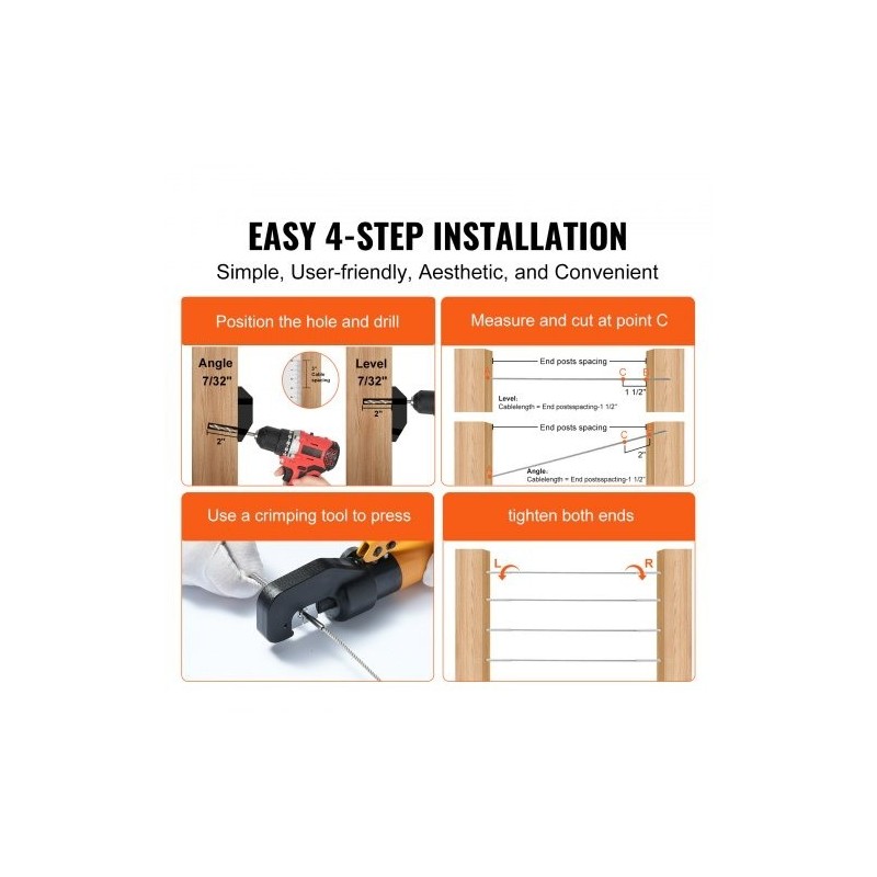 Kaapelikaide tarvikepakkaus T316 ruostumatonta terästä 3,2 mm 102 kpl puupylväisiin