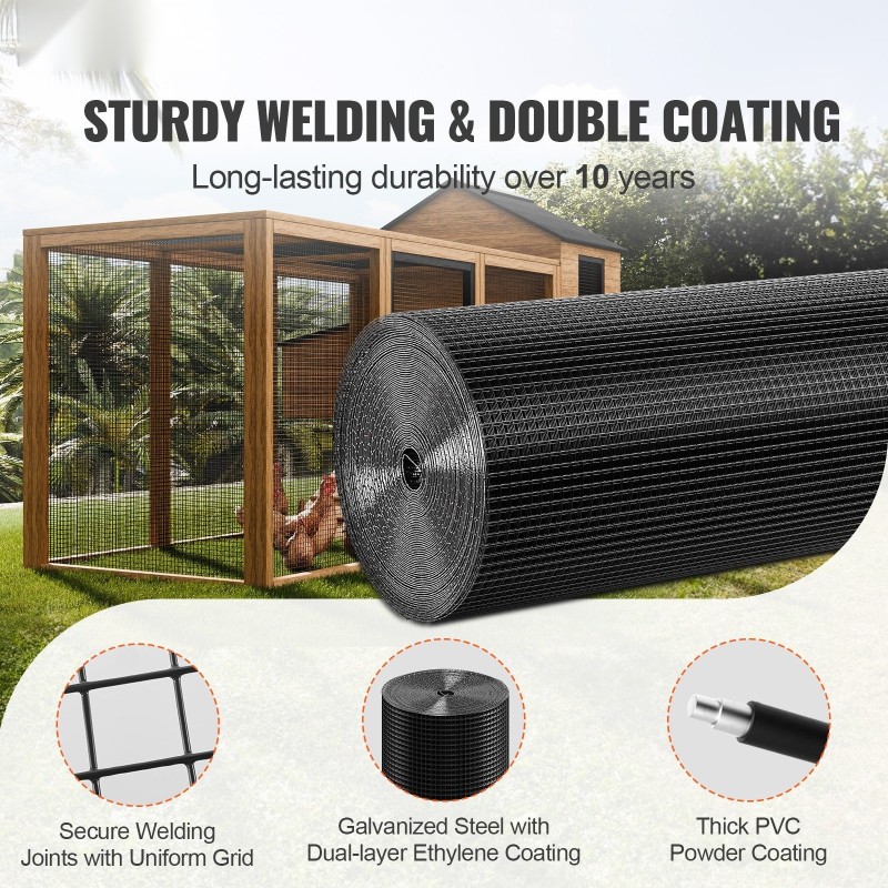 Teräsverkkorulla galvanoitu musta vinyylipinnoitettu 910 x 15240 mm kanaloihin ja puutarhaan