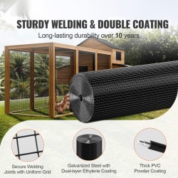 Teräsverkkorulla galvanoitu musta vinyylipinnoite 1220 x 15240 mm 12,7 x 12,7 mm