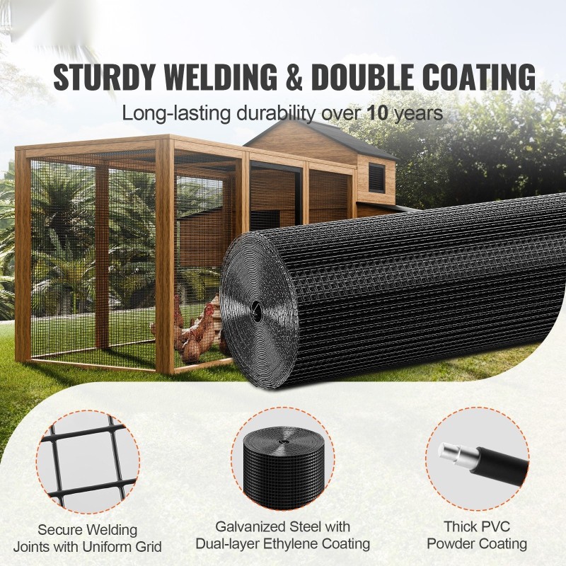 Teräsverkkorulla galvanoitu musta vinyylipinnoite 1220 x 15240 mm 12,7 x 12,7 mm