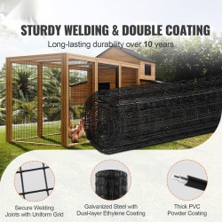 Metalliverkkorulla galvanoitua rautalankaa mustalla vinyylipinnoitteella 1,52 mm lanka 610x15240 mm kanatarhoihin