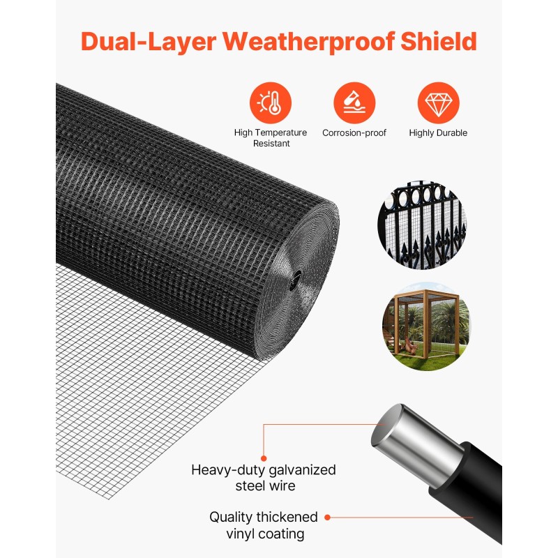 Vinyylipinnoitettu galvanoitu teräsverkko rulla 152 cm 30,4 m puutarha ja eläinaitauksiin