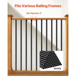 Alumiiniset pyöreät kaidetangot 19 mm 914 mm 101 kpl portaisiin mattamusta