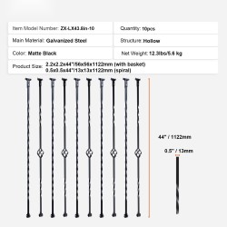 Galvanoidut teräskaidetangot 13x13x1122 mm ontto 10 kpl mattamusta portaikkoihin