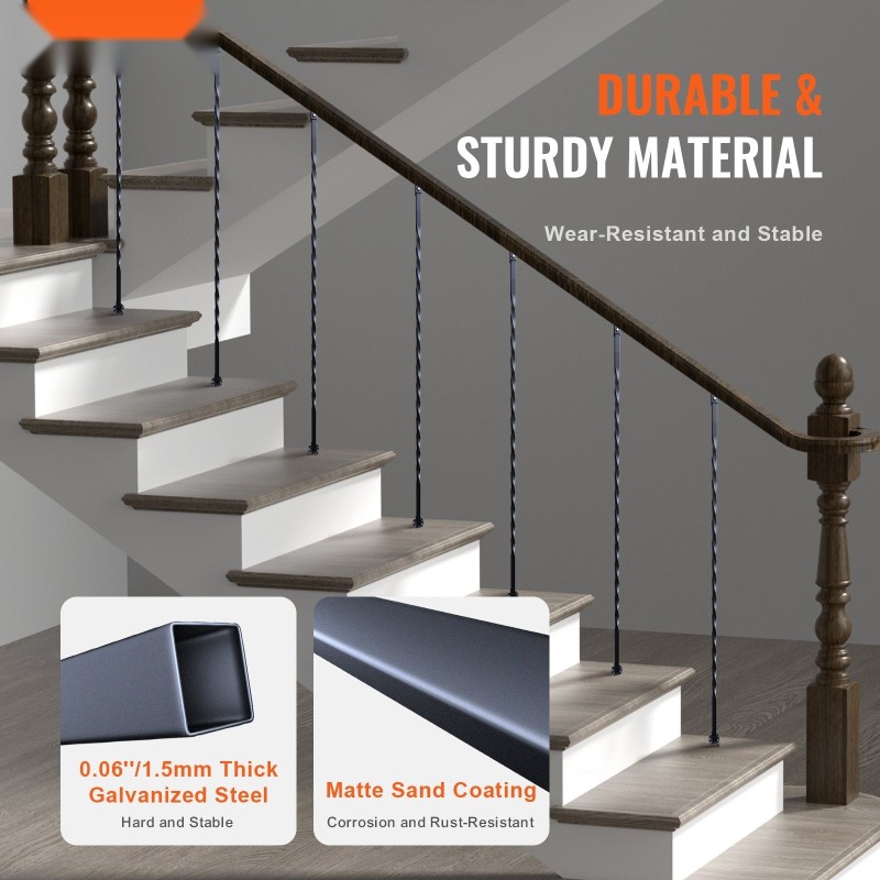 Balusteriputket galvanoitua terästä 112,2 cm 13x13 mm 10 kpl mattamusta sisäportaisiin