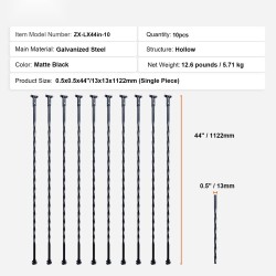 Balusteriputket galvanoitua terästä 112,2 cm 13x13 mm 10 kpl mattamusta sisäportaisiin