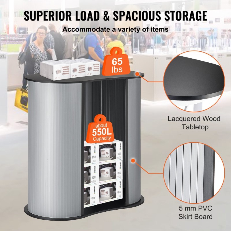 Kokoontaitettava messutiski PVC-etulevyllä ja puukannella 90 x 49 x 94 cm kuljetuslaukulla