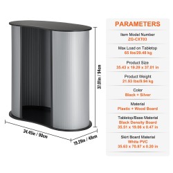 Kokoontaitettava messutiski PVC-etulevyllä ja puukannella 90 x 49 x 94 cm kuljetuslaukulla