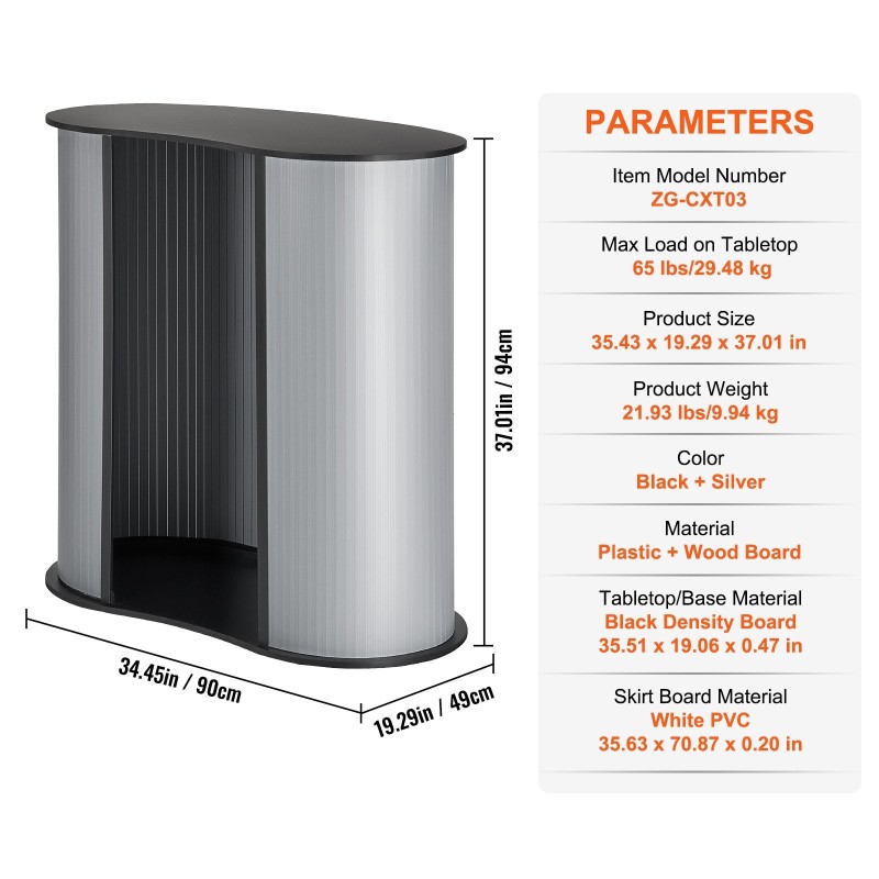 Kokoontaitettava messutiski PVC-etulevyllä ja puukannella 90 x 49 x 94 cm kuljetuslaukulla