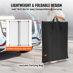 Kannettava messutiski alumiinirunko puutaso 785 x 380 x 1815 mm valkoinen PVC-tausta