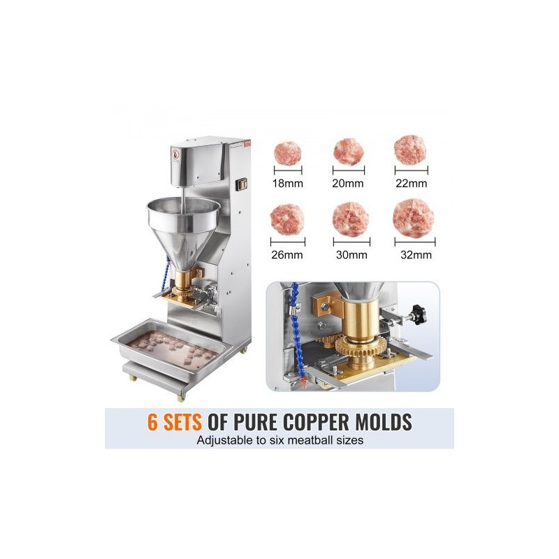 Sähköinen lihapullakone ruostumatonta terästä 1100W kuparimuotit 18–32 mm