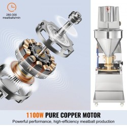 Sähköinen lihapullakone ruostumatonta terästä 1100W kuparimuotit 18–32 mm