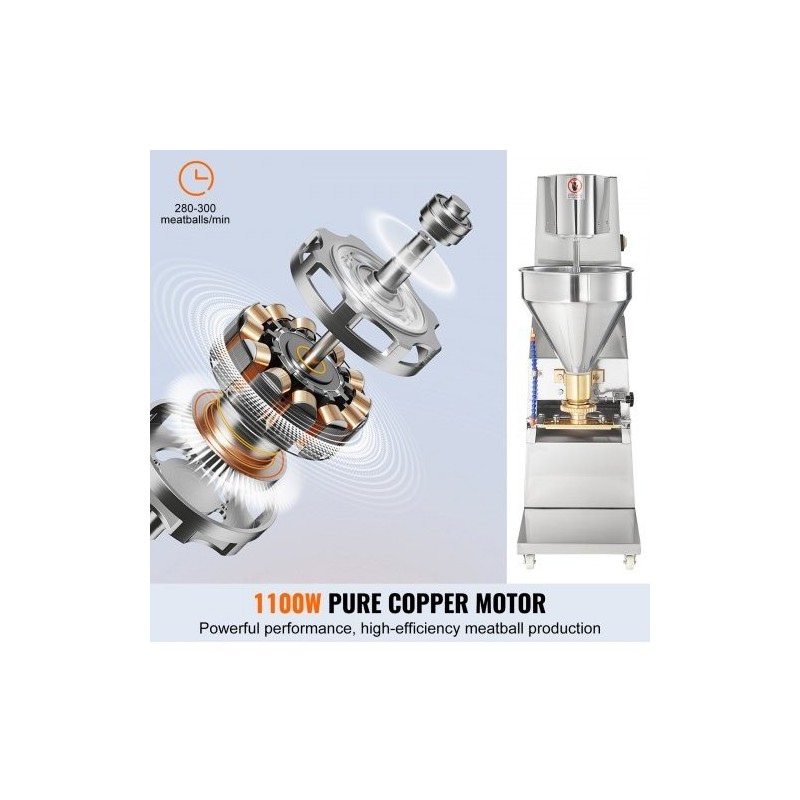 Sähköinen lihapullakone ruostumatonta terästä 1100W kuparimuotit 18–32 mm