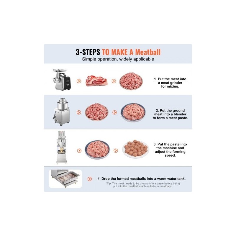 Sähköinen lihapullakone ruostumatonta terästä 1100W kuparimuotit 18–32 mm