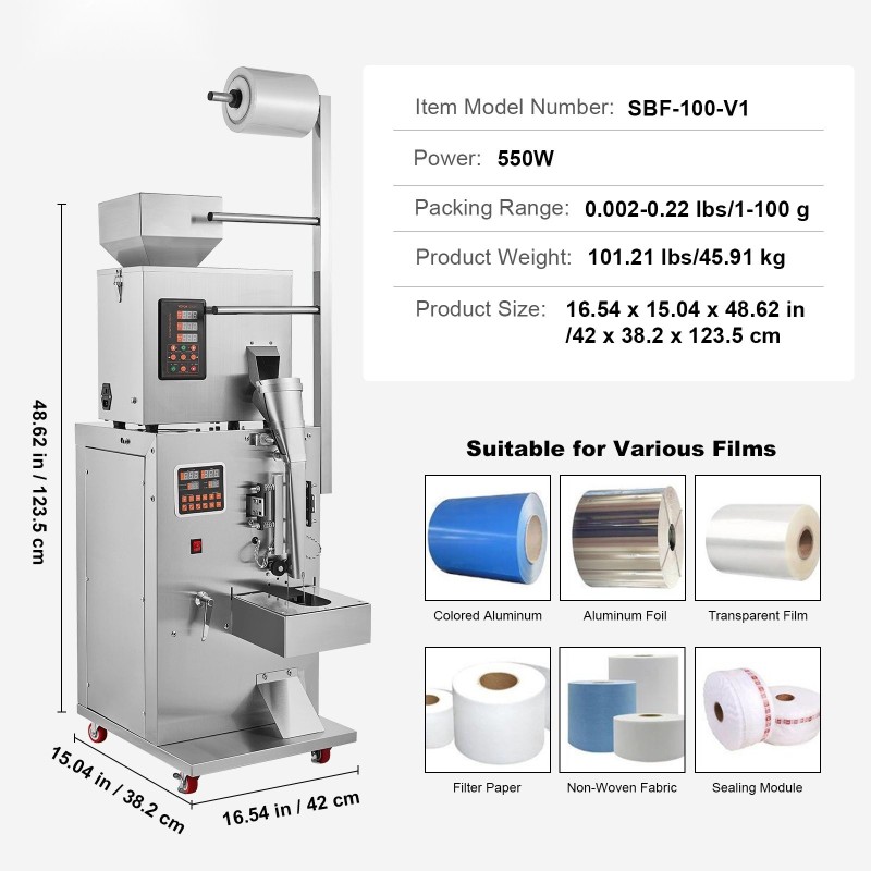 Automaattinen partikkelipakkauskone 1–100 g punnitus täyttö elintarvikekäyttöön 304 ruostumaton teräs