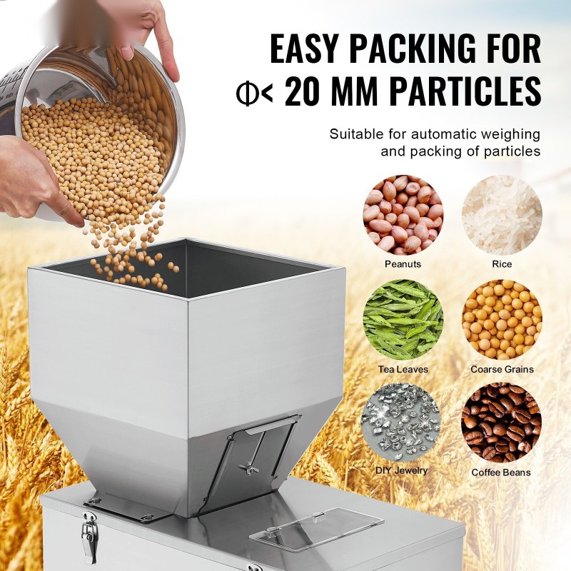 Puoliautomaattinen rakeiden täyttökone 304-ruostumaton teräs 10–1000 g papuja siemeniä viljaa teetä