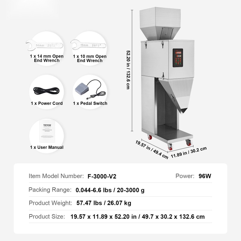 Puoliautomaattinen täyttökone rakeille 20–3000 g ruostumaton teräs integroitu vaaka jalkapoljin