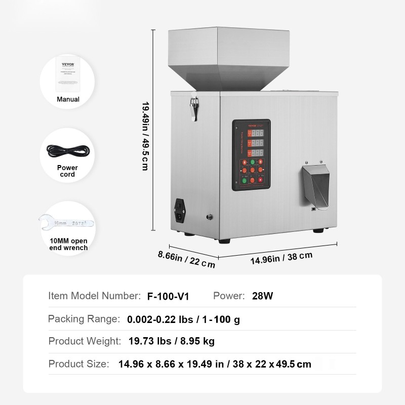 Puoliautomaattinen jauheiden ja rakeiden täyttökone 1–100 grammaa 304-ruostumaton teräs elintarvikekäyttöön
