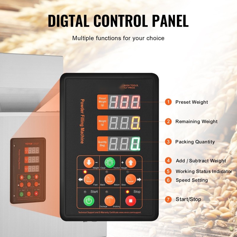 Jauhe- ja rakeentäyttökone 1–200 g puoliautomaattinen 304-ruostumaton terässäiliö pulloihin ja pusseihin