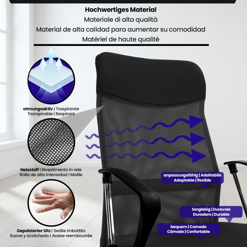 Ergonominen toimistotuoli verkkoselkänojalla ja säädettävällä keinumekanismilla