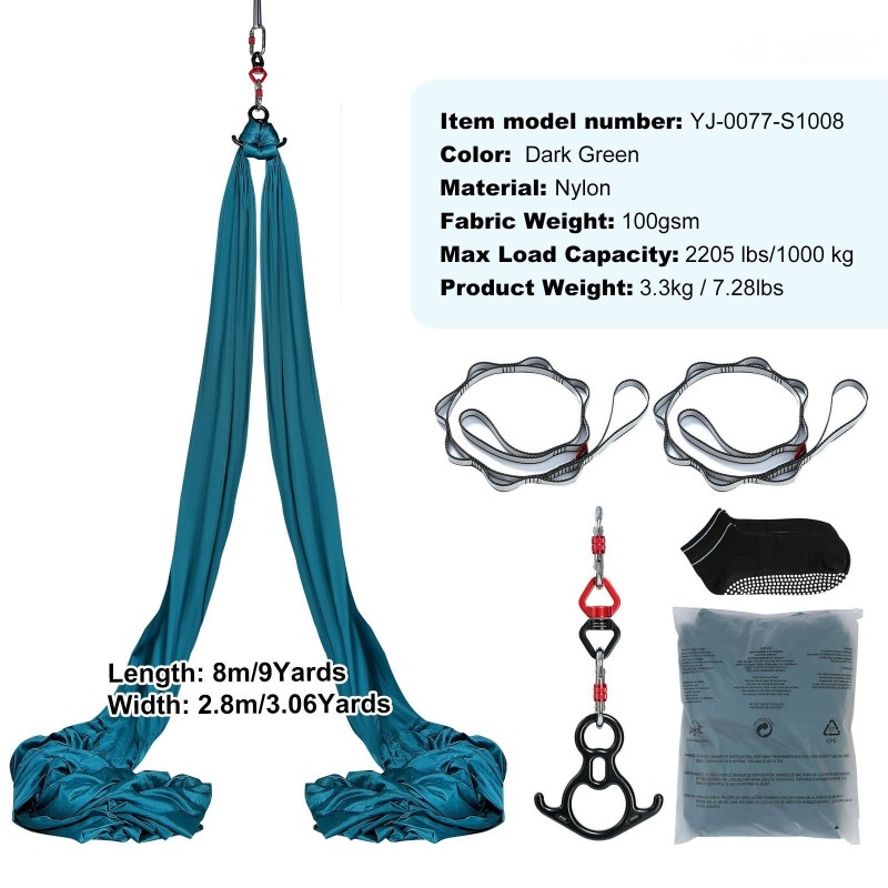 Ilmajoogakeinu 100 g/m² nailonkangas 8 x 2,8 m ripustusosilla vihreä