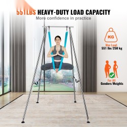 Ilmajoogateline kromipinnoitetulla teräsrungolla korkeus 295 senttimetriä sininen polyesterijoogaliina kantavuus 250 kilogrammaa