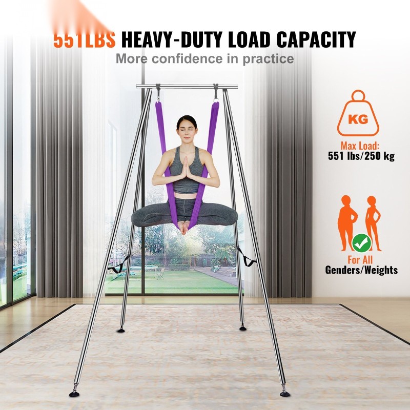 Ilmajoogakehikko ja ilmajoogaliina kromipinnoitetusta teräksestä violetti 12 x 2,6 m 250 kg