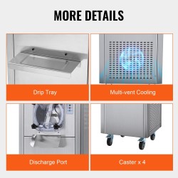 Kaupallinen jäätelökone ruostumaton teräs 6 litran sylinteri 18 litraa tunnissa pyörillä