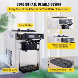 Pöytämallinen pehmytjäätelökone ruostumaton teräs 2200 watin kaksi kuuden litran säiliötä ravintoloihin