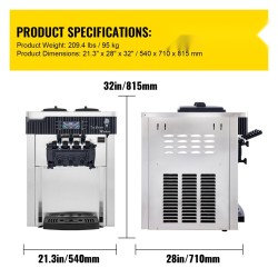 Pöytämallinen pehmytjäätelökone ruostumaton teräs 2200 watin kaksi kuuden litran säiliötä ravintoloihin