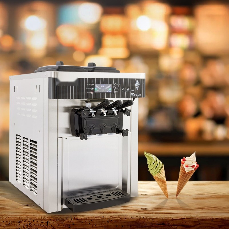 Pöytämallinen pehmytjäätelökone ruostumaton teräs 2200 watin kaksi kuuden litran säiliötä ravintoloihin