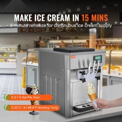 Pöytämallinen pehmytjäätelökone 1800W 20 l/tunnissa 2×4 l säiliöt ruostumaton teräs