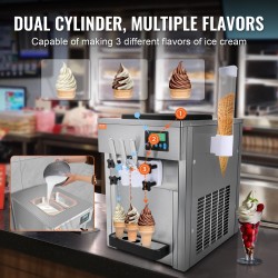 Pöytämallinen pehmytjäätelökone 1800W 20 l/tunnissa 2×4 l säiliöt ruostumaton teräs