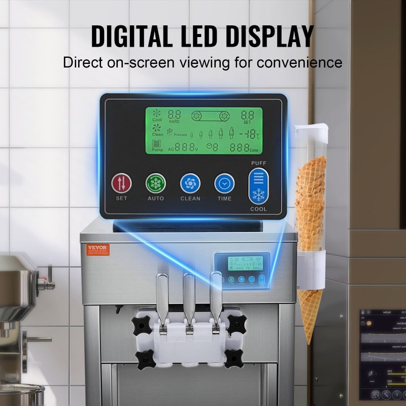 Pöytämallinen pehmytjäätelökone 1800W 20 l/tunnissa 2×4 l säiliöt ruostumaton teräs